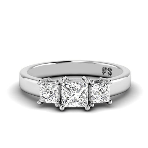 0.90 CT Princess Cut Lab Grown Diamonds - Three Stone Ring - Primestyle.com