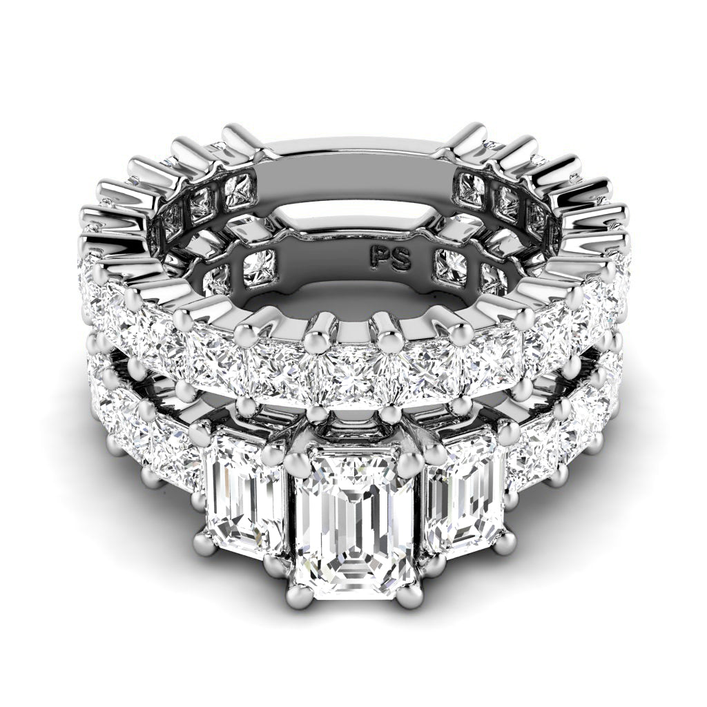 5.05-6.20 CT Emerald &amp; Princess Cut Diamonds - Bridal Set