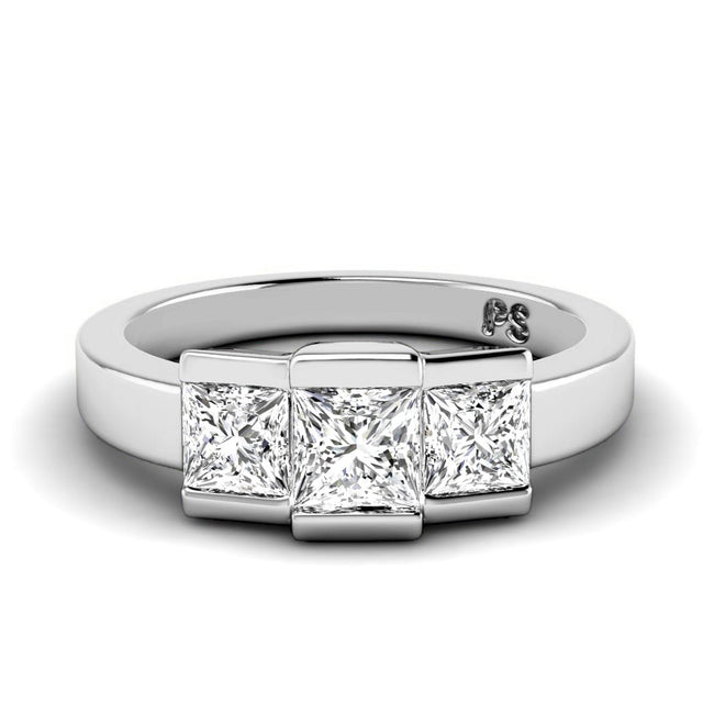 1.15 CT Princess Cut Natural Diamonds - Three Stone Rings