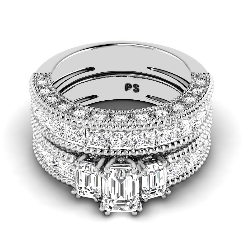 3.45-4.60 CT Round &amp; Princess &amp; Emerald Cut Diamonds - Bridal Set