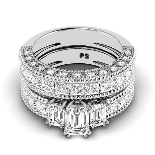 3.45-4.60 CT Round & Princess & Emerald Cut Diamonds - Bridal Set