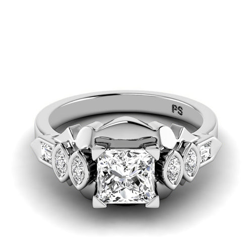 0.60-1.75 CT Baguette & Marquise & Princess Cut Natural Diamonds - Engagement Ring