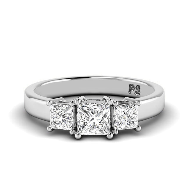 0.90 CT Princess Cut Natural Diamonds - Three Stone Rings