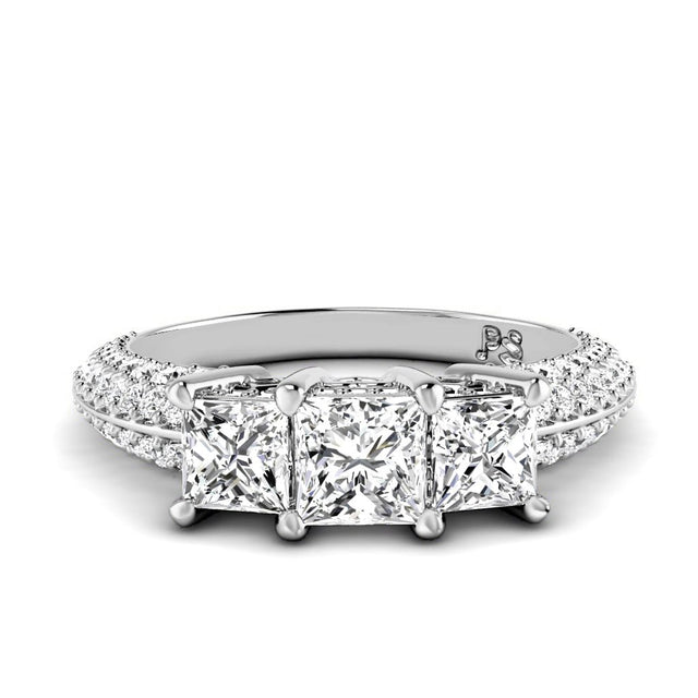 2.25 CT Princess & Round Cut Natural Diamonds - Three Stone Rings