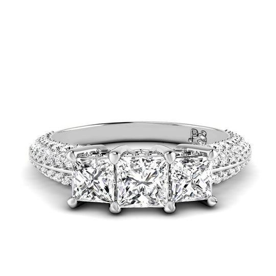 2.25 CT Round & Princess Cut Diamonds - Three Stone Ring