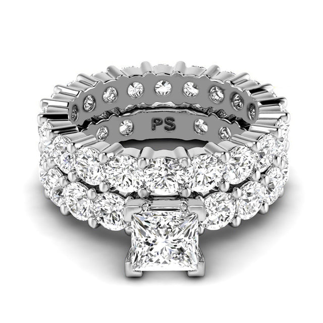6.55 CT Princess & Round Cut Natural Diamonds - Bridal Set