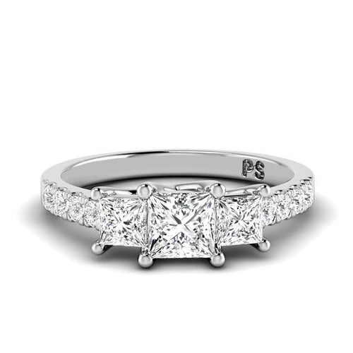 1.10 CT Round & Princess Cut Lab Grown Diamonds - Three Stone Ring - Primestyle.com