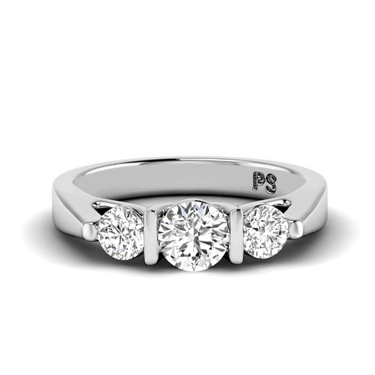 0.70 CT Round Cut Lab Grown Diamonds - Three Stone Ring