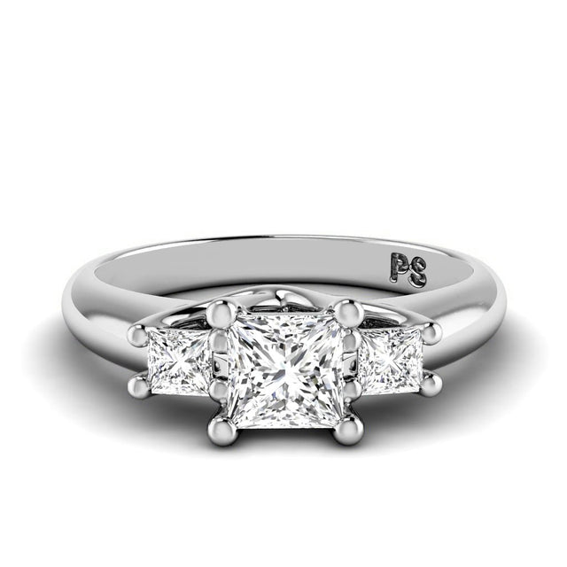 0.75-0.95 CT Princess Cut Natural Diamonds - Three Stone Rings