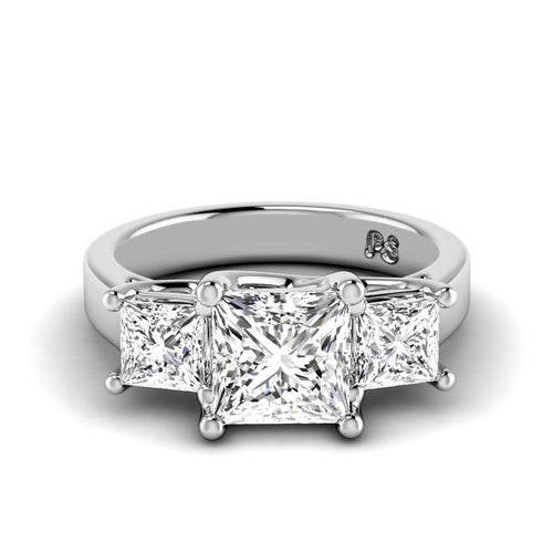 0.90 CT Princess Cut Lab Grown Diamonds - Three Stone Ring - Primestyle.com
