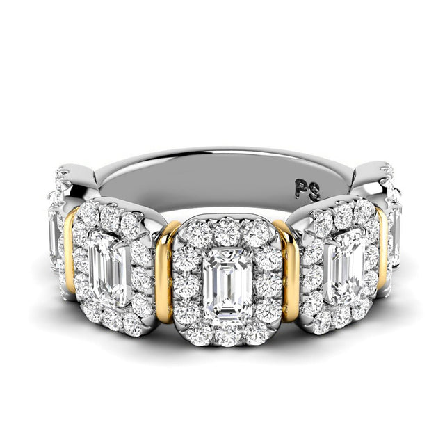 2.20 CT Emerald & Round Cut Natural Diamonds - Wedding Band