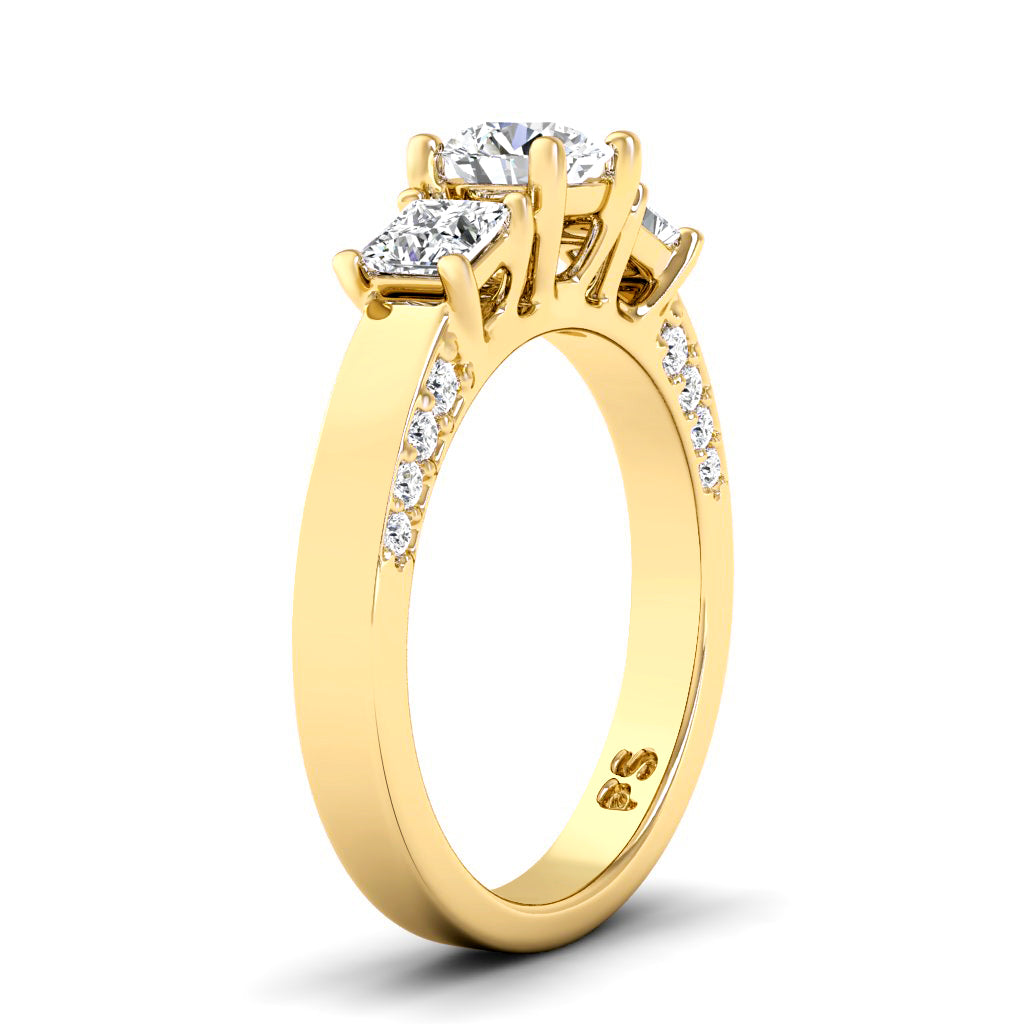 1.30-1.55 CT Round &amp; Princess Cut Lab Grown Diamonds - Three Stone Ring