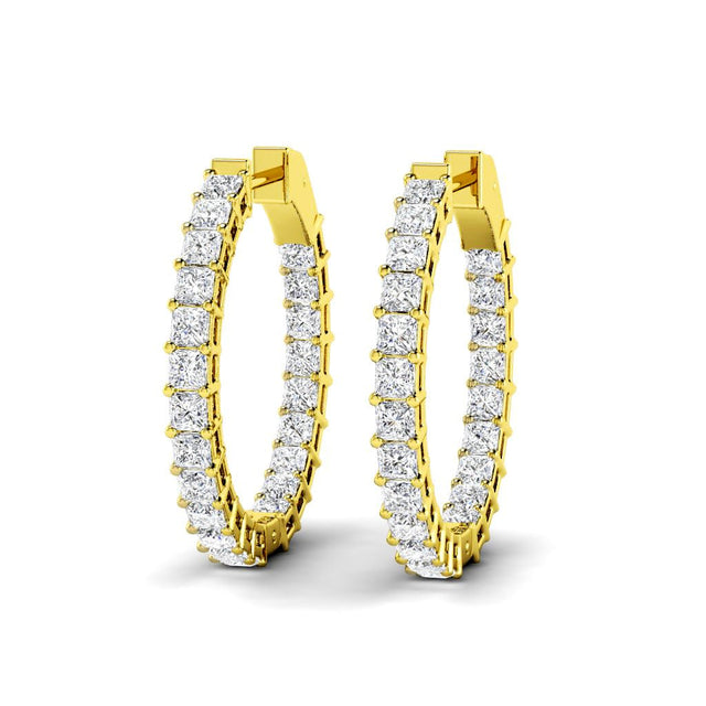 5.50-8.50 CT Princess Cut Natural Diamonds - Hoop And Drop Earrings