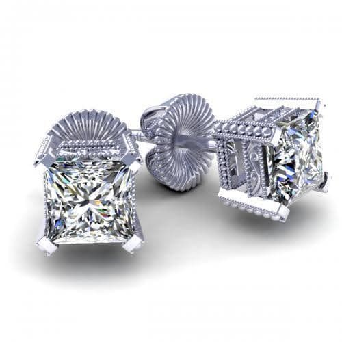 0.25-2.00 CT Princess Cut Diamonds - Stud Earrings