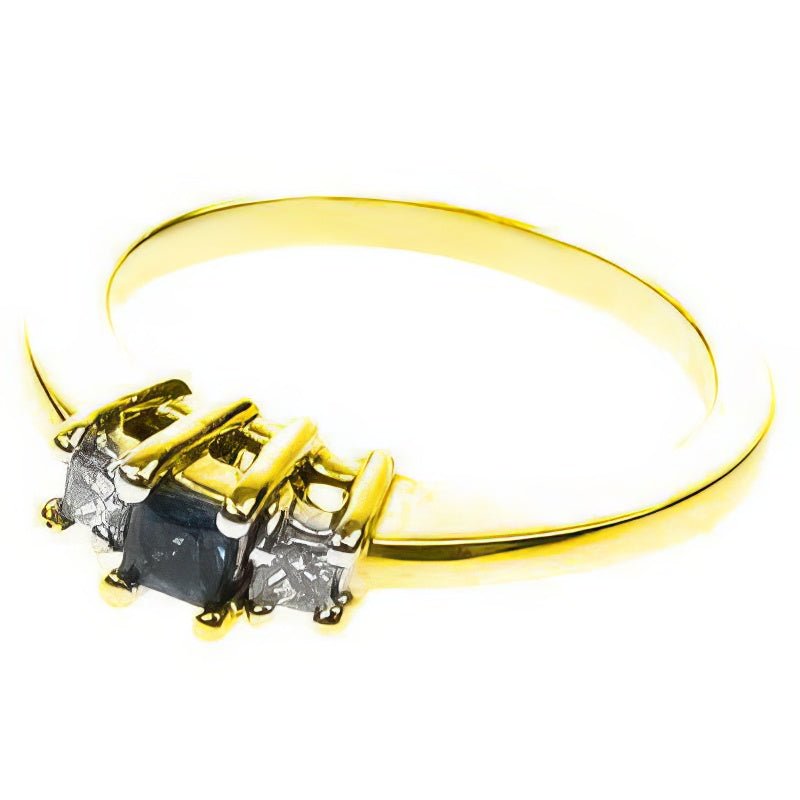 0.45 CT Princess Cut Blue Sapphires &amp; Diamonds - Three Stone Ring - Primestyle.com