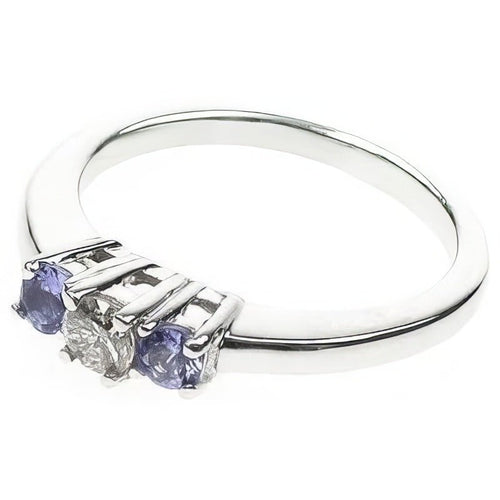0.45 CT Round Cut Tanzanites & Diamonds - Three Stone Ring - Primestyle.com