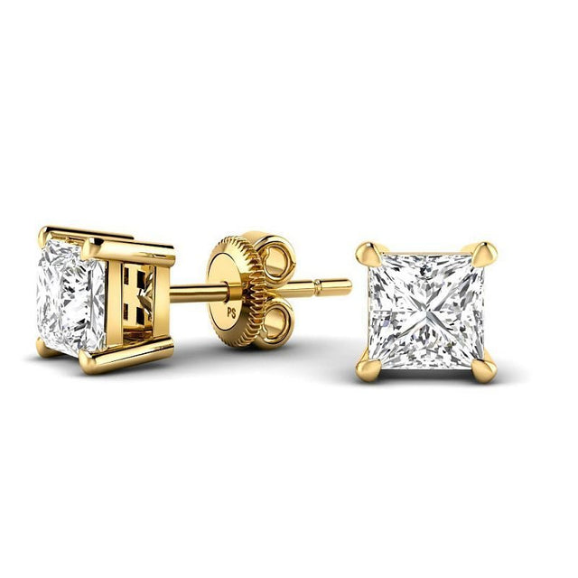 1.50 CT Princess Cut Natural Diamonds - Stud Earrings