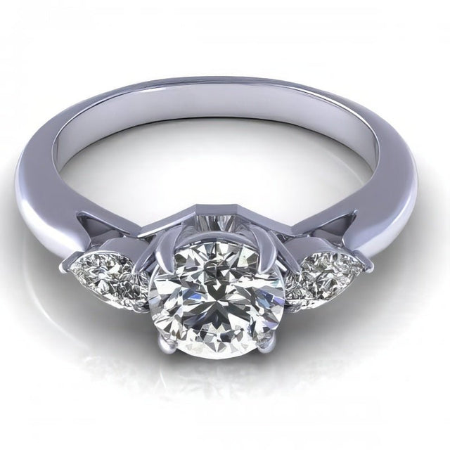 0.65-1.30 CT Pear & Round Cut Natural Diamonds - Three Stone Rings