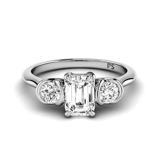 0.80-3.30 CT Round & Emerald Cut Lab Grown Diamonds - Three Stone Ring