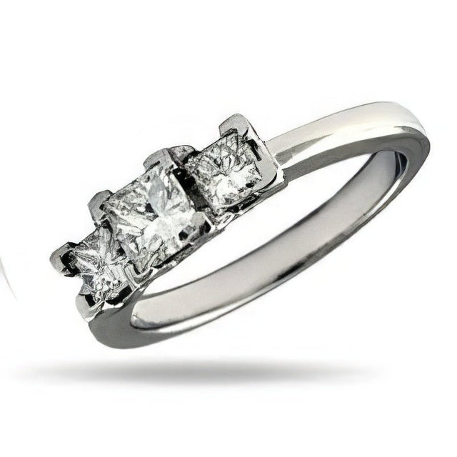 0.80 CT Princess Cut Natural Diamonds - Three Stone Rings