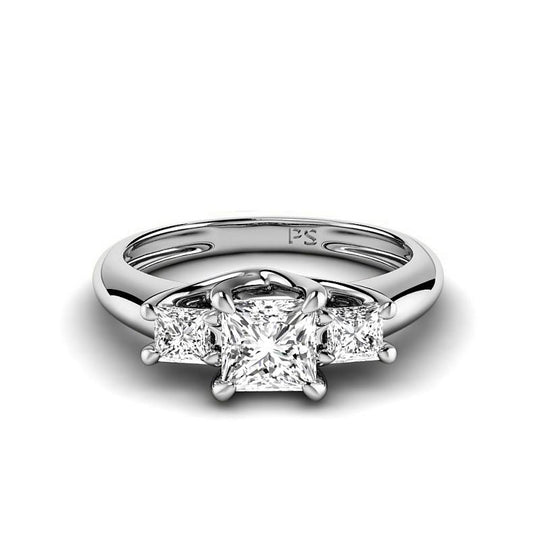 0.85-3.35 CT Princess Cut Lab Grown Diamonds - Three Stone Ring