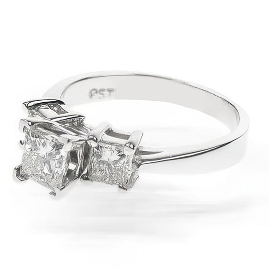 0.90 CT Princess Cut Diamonds - Three Stone Ring
