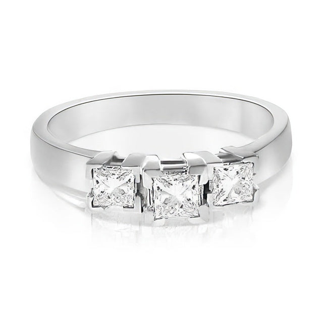 0.90 CT Princess Cut Natural Diamonds - Three Stone Rings