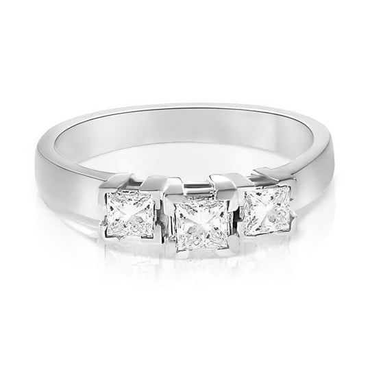 0.90 CT Princess Cut Diamonds - Three Stone Ring
