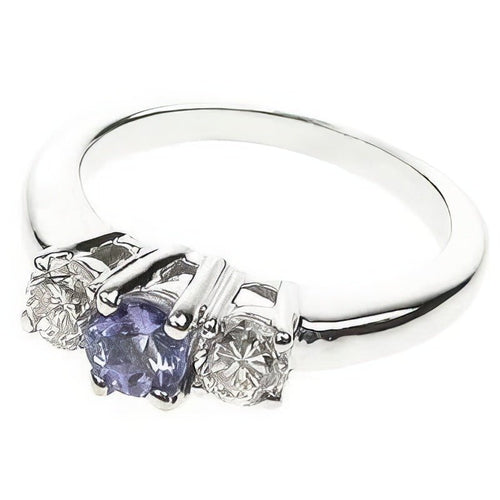 0.90 CT Round Cut Diamonds & Tanzanites - Three Stone Ring - Primestyle.com
