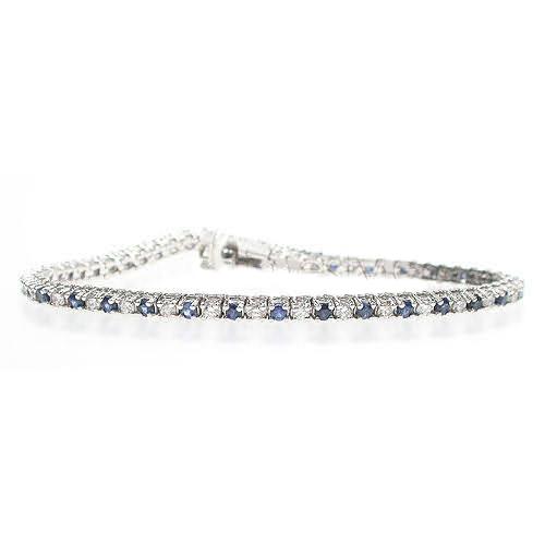 1.00-6.00 CT Round Cut Blue Sapphires &amp; Diamonds - Color Stones Bracelet - Primestyle.com