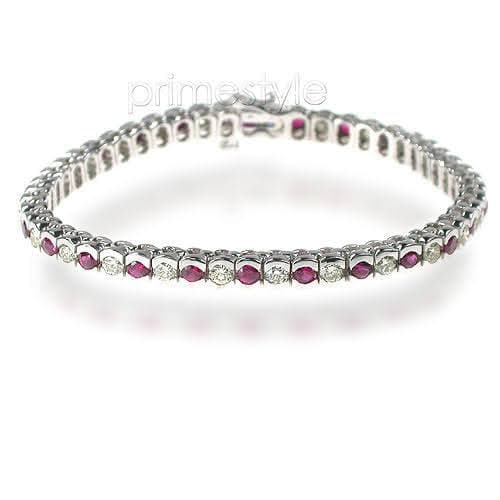 1.00-6.00 CT Round Cut Rubies & Diamonds - Color Stones Bracelet - Primestyle.com