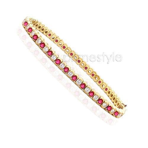 1.00-6.00 CT Round Cut Rubies &amp; Diamonds - Color Stones Bracelet - Primestyle.com
