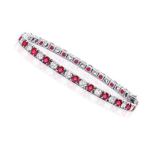 1.00-6.00 CT Round Cut Rubies & Diamonds - Color Stones Bracelet