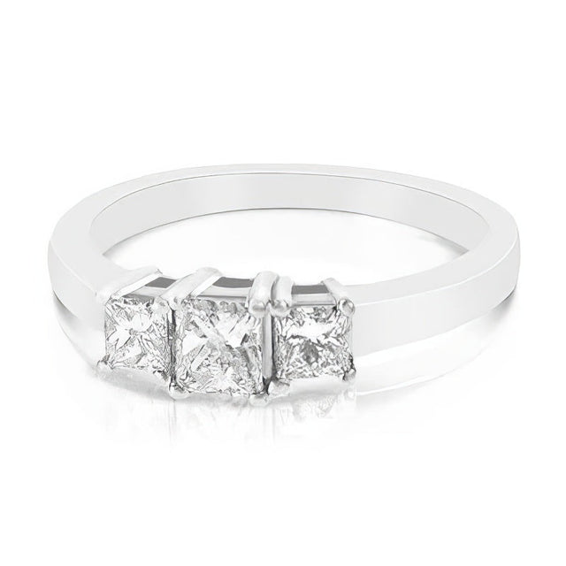 1.00 CT Princess Cut Natural Diamonds - Three Stone Rings