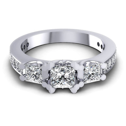 1.01-1.11 CT Princess &amp; Round Cut Diamonds - Three Stone Ring - Primestyle.com
