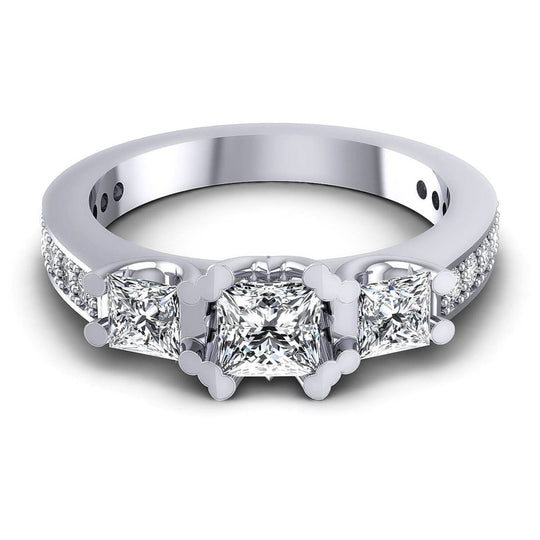 1.01-1.11 CT Princess & Round Cut Diamonds - Three Stone Ring
