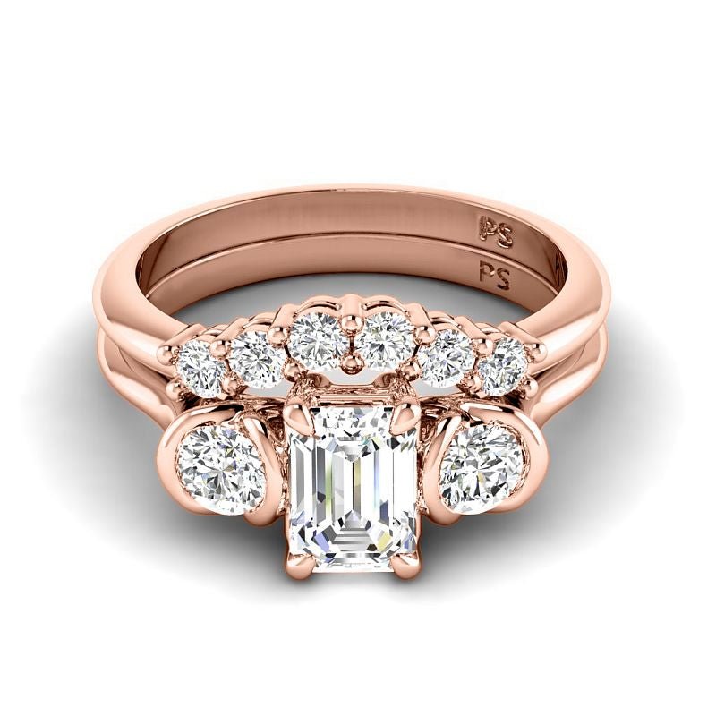 1.10-3.60 CT Round &amp; Emerald Cut Lab Grown Diamonds - Bridal Set - Primestyle.com