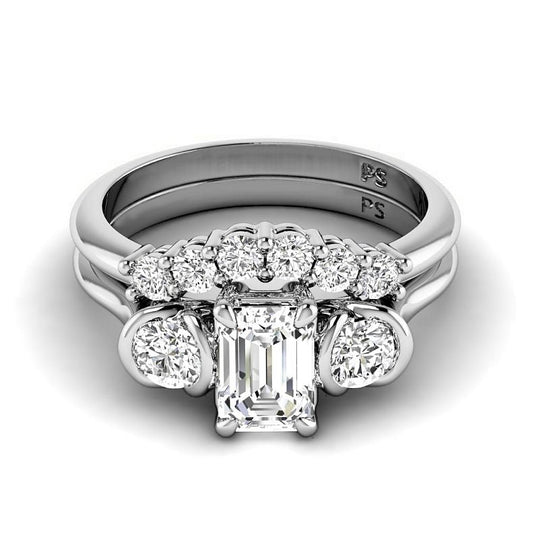 1.10-3.60 CT Round & Emerald Cut Lab Grown Diamonds - Bridal Set