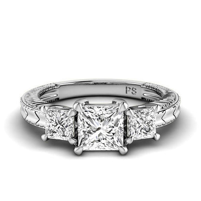 1.20-3.70 CT Princess Cut Lab Grown Diamonds - Three Stone Ring - Primestyle.com