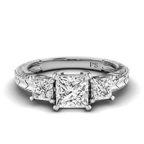 1.20 - 3.70 CT Princess Cut Lab Grown Diamonds - Three Stone Ring - Primestyle.com