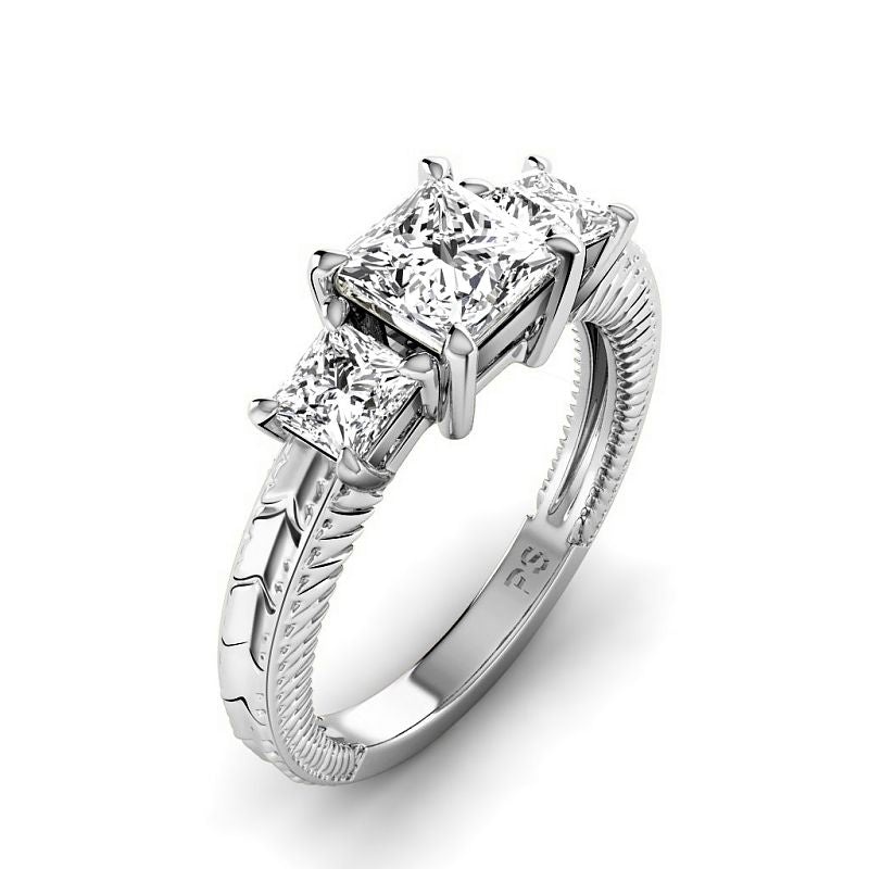 1.20-3.70 CT Princess Cut Lab Grown Diamonds - Three Stone Ring - Primestyle.com