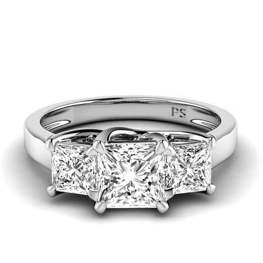 1.50-4.00 CT Princess Cut Lab Grown Diamonds - Three Stone Ring