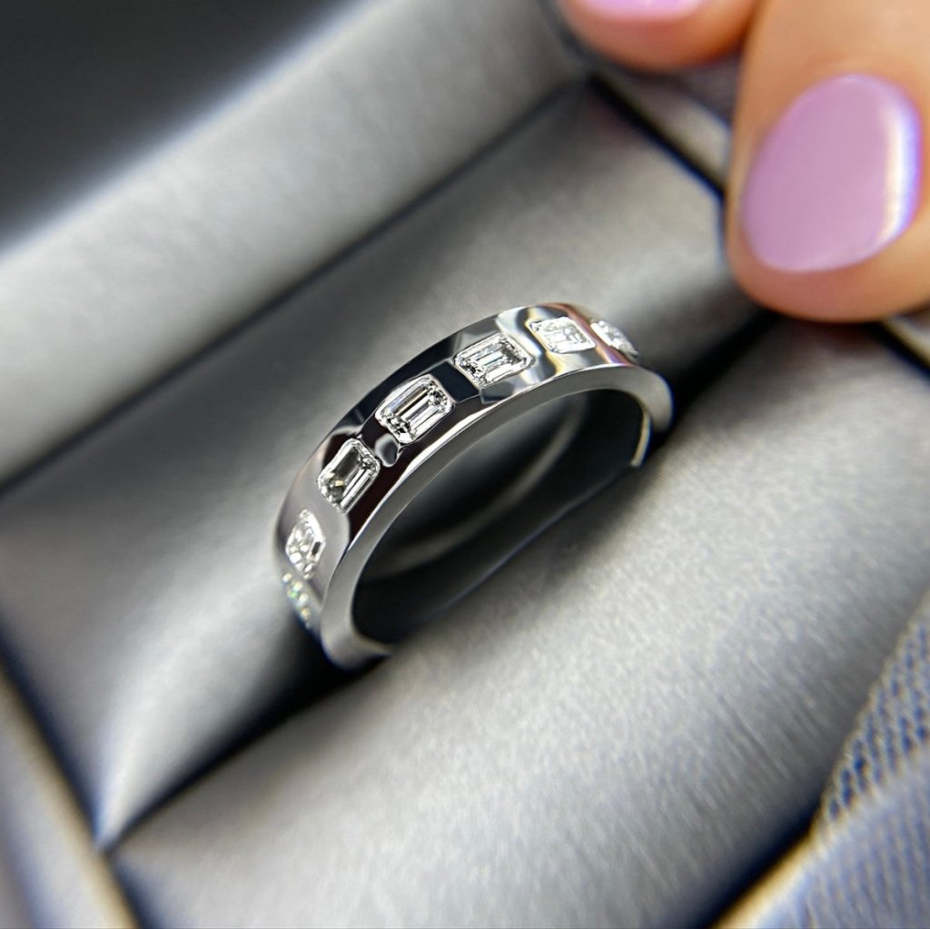 Diamond mens wedding band emerald cut carat – - Main Image