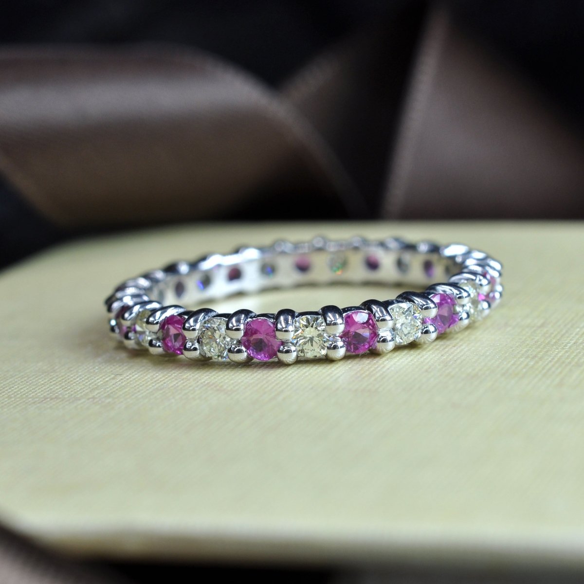 1.50 CT Round Cut Pink Sapphires &amp; Diamonds - Eternity Ring - Primestyle.com