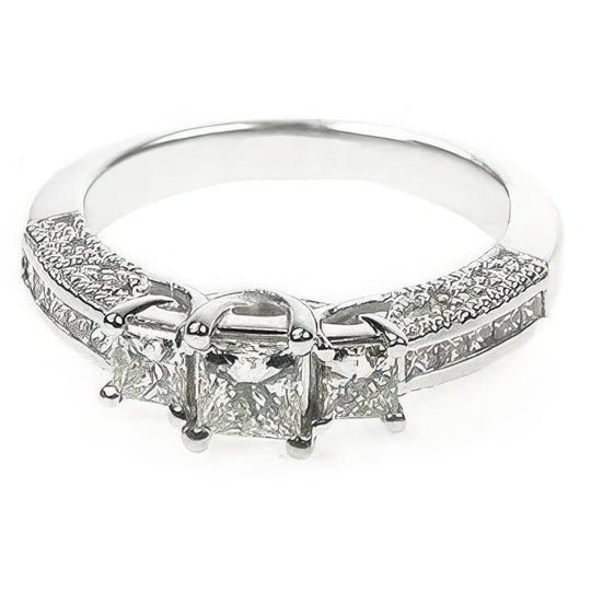 1.50 CT Round & Princess Cut Diamonds - Three Stone Ring