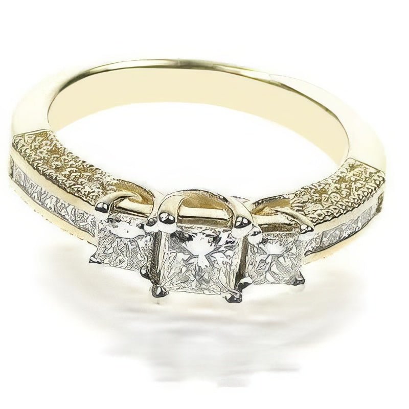 1.50 CT Round &amp; Princess Cut Diamonds - Three Stone Ring - Primestyle.com