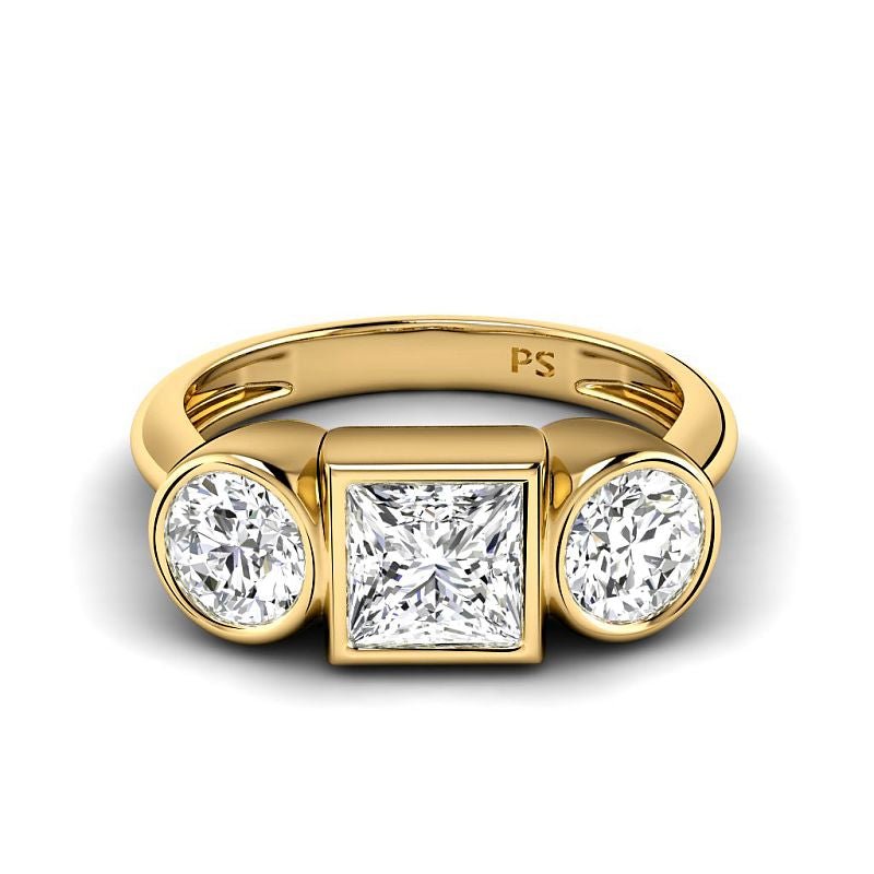 1.55-4.05 CT Round &amp; Princess Cut Lab Grown Diamonds - Three Stone Ring - Primestyle.com