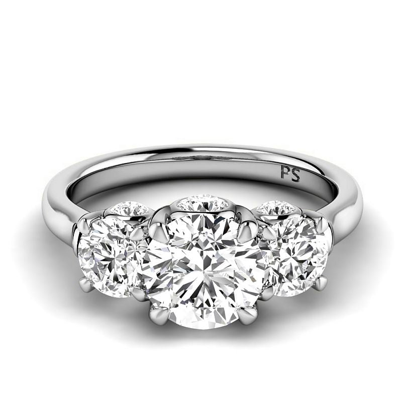 1.65-4.15 CT Round Cut Lab Grown Diamonds - Three Stone Ring - Primestyle.com