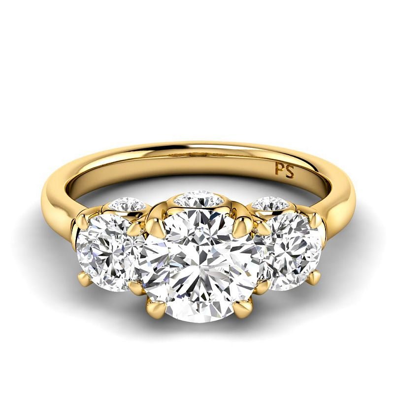 1.65-4.15 CT Round Cut Lab Grown Diamonds - Three Stone Ring - Primestyle.com