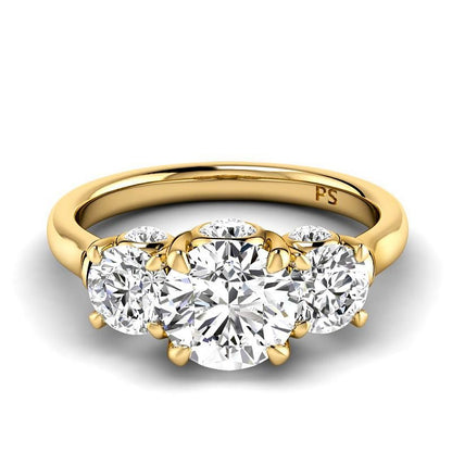 1.65-4.15 CT Round Cut Lab Grown Diamonds - Three Stone Ring - Primestyle.com